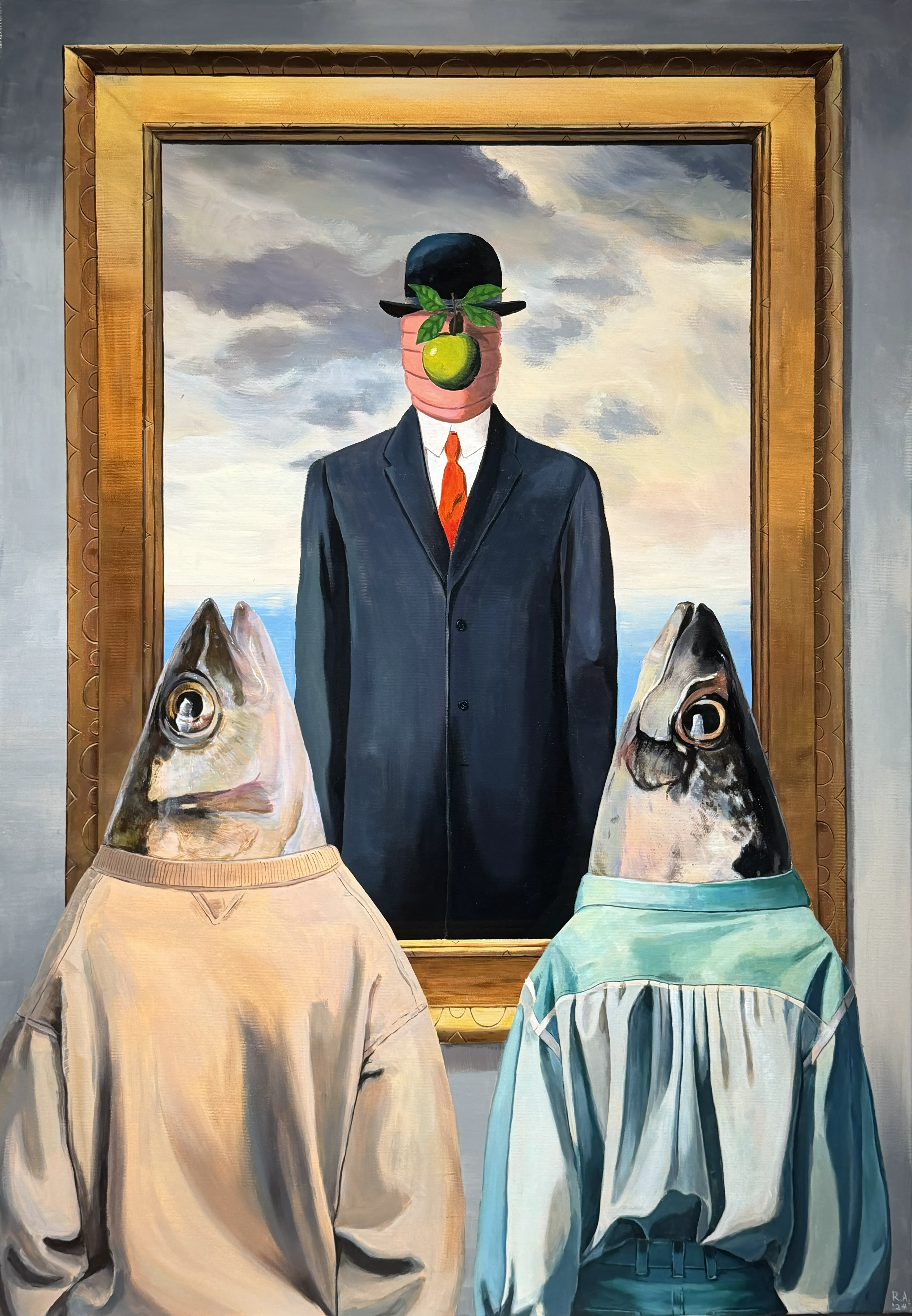 Fish looking at Rene Wormritte's painting "The Worm of Man"